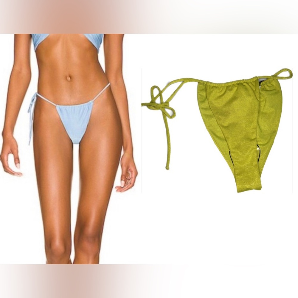 Monica Hansen Lime Yellow Lurex Tie Side Bikini Bottom Shimmer Swim NWT S
